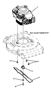 Engine And Blade Assembly Diagram and Parts List for 7800509-BT22675HW 2009 Briggs and Stratton Lawn Mower